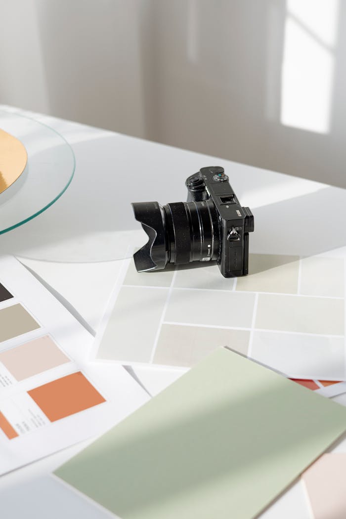 Black Dslr Camera on White Table